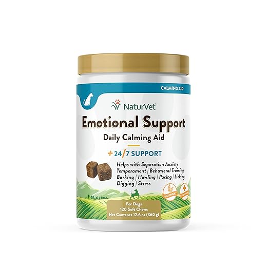 NaturVet Emotional Support Daily Calming Aid Dog Supplement - Helps Promote 24/7 Normal, Calm Behavior - for Dog Stress, Nervousness, Separation, Unwanted Behavior - 120ct Soft Chews
