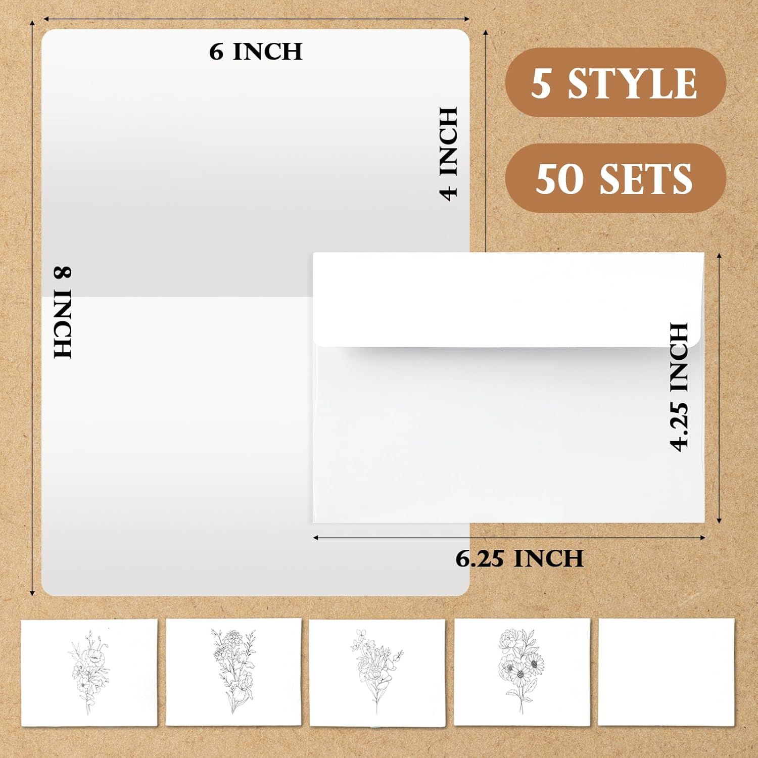 ForraFun 50 Sets 4 x 6 in Watercolor Blank Flowers Cards to Paint with Envelopes Thank You Notes Gifts DIY Blank Folded Watercolor Paper Cards for DIY Greeting Birthday Wedding Invitations