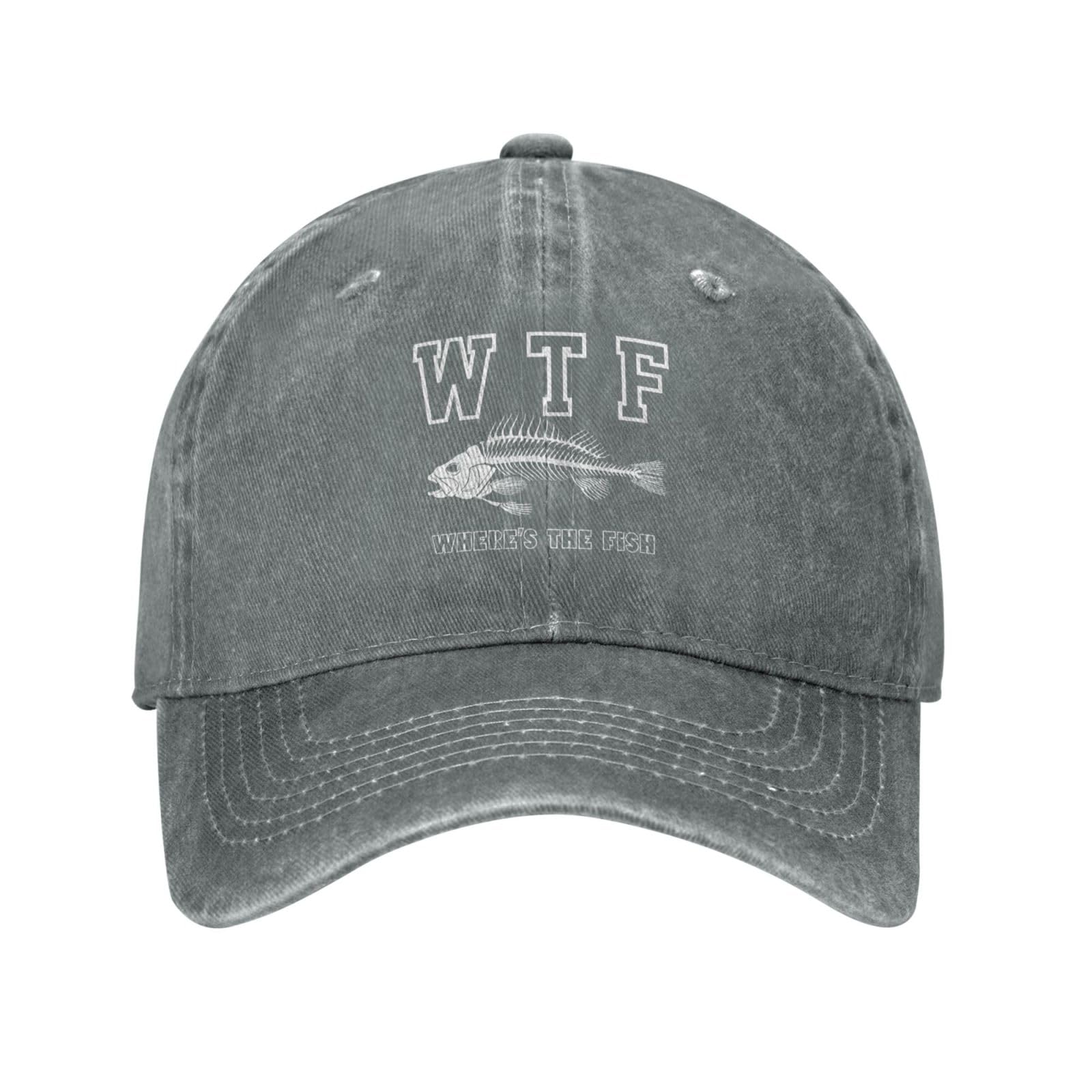 Kwqdozf Unisex Gray Wtf Where's The Fish Hat Men Women Vintage Retirement Denim Hat Baseball Cap