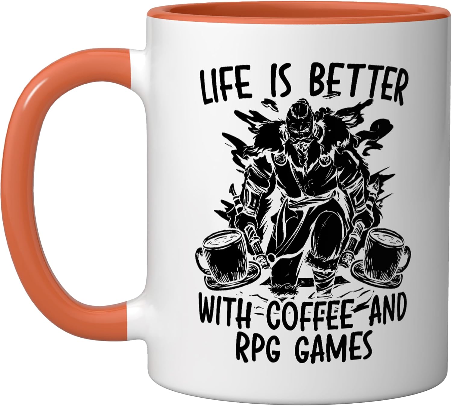 Life Is Better With Coffee And RPG Games Gamer Video Game Ceramic Mug, Orange/White