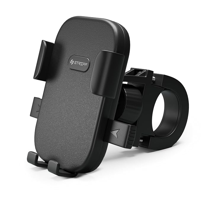 STRIFF UltraMount Bike Mobile Holder with Push Button Release, Adjustable Height, 360° Rotation, One-Hand Lock, Anti-Shake Secure Handlebar Mount for Motorcycle, Bicycle & All Smartphones