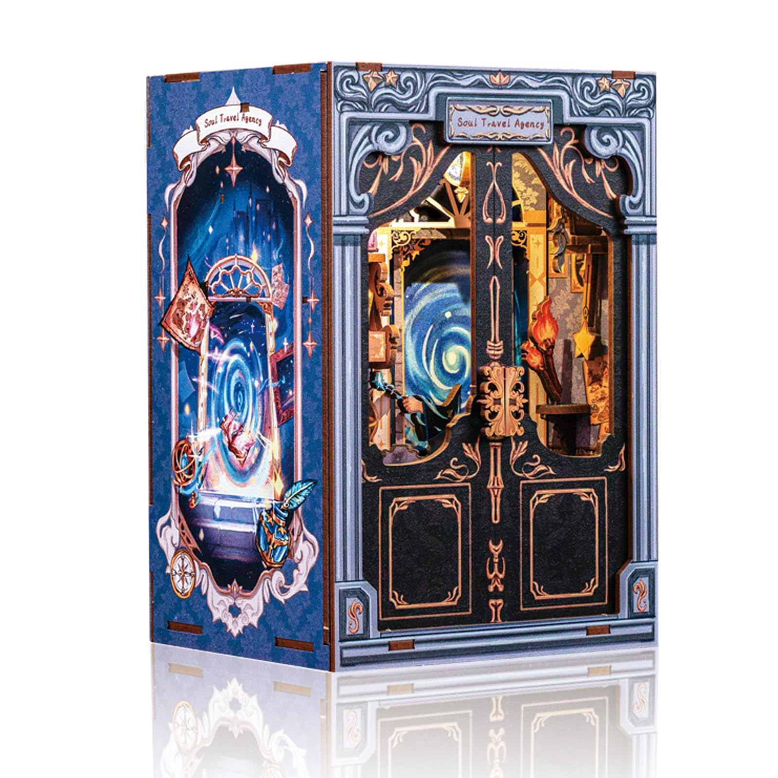 Cutefun Book Nook - Kit per la casa delle bambole in legno, fai da te, in miniatura, per la casa delle bambole, per la libreria, per le case, con luci a LED, decorazione per libreria, Soul Travel