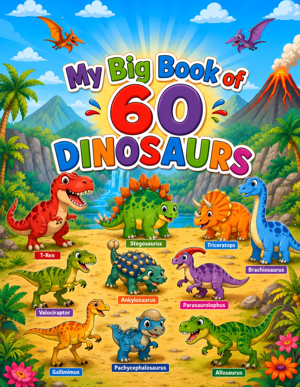 My Big Book of 60 Dinosaurs: Fun & Easy Dinosaur Coloring Book for Kids Ages 4–8 | Cute Cartoon Dinosaurs with T-Rex, Triceratops, Stegosaurus, Brachiosaurus & More
