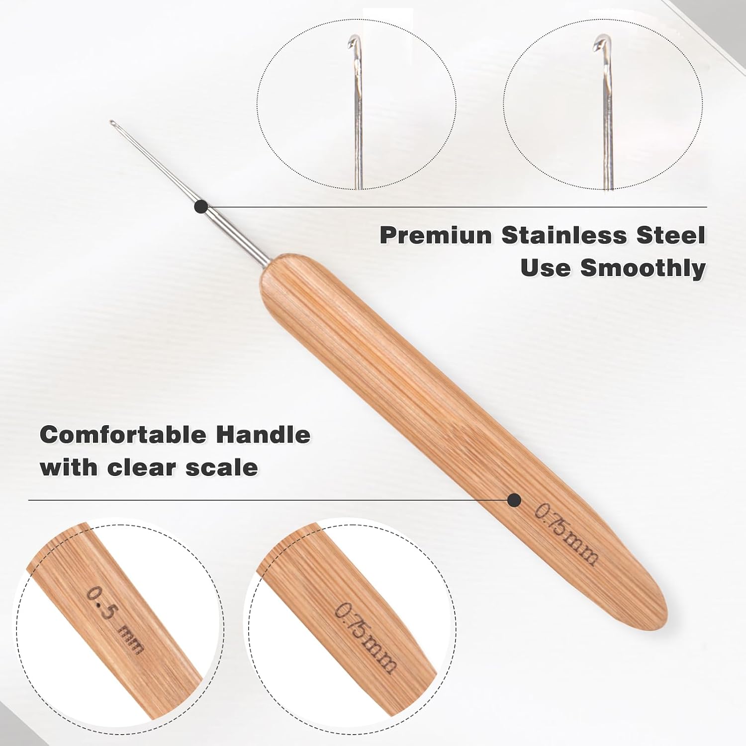 Richintol Dreadlock Crochet Hooks,Crochet Needles for Hair,Interlocking Tool for Locs,Hair Crochet Hook Loc Needles for Dreadlocks Braid Craft(1 Hook,2PCS:0.5mm+0.75mm)
