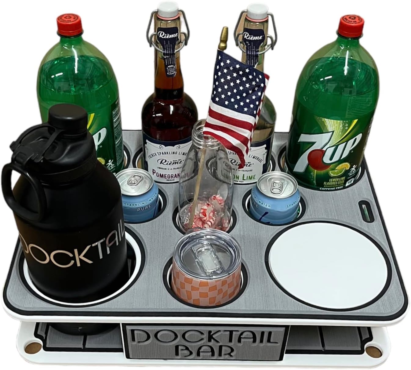 Docktail Bar Boat Caddy Organizer - Portable Bar Table with Rod Holder Mount, Cup Holders, Boat Storage Accessories