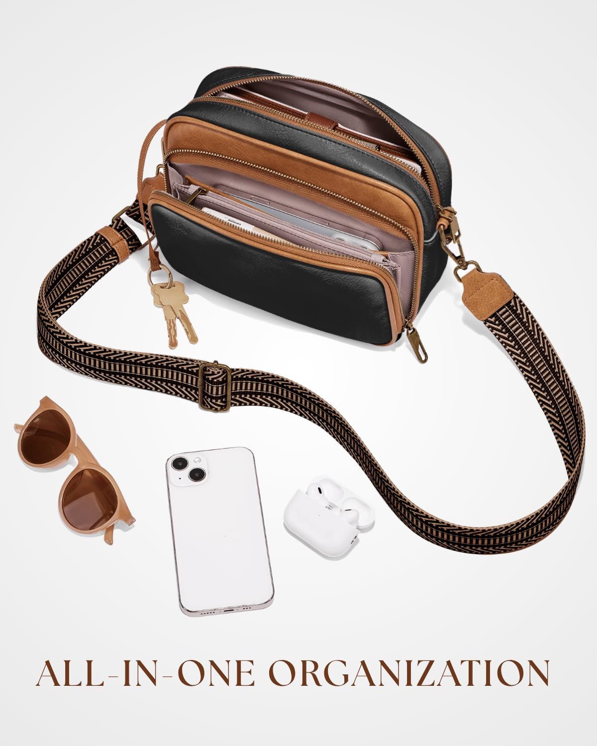 Crossbody Bags with Built-in Wallet, Anti-Theft Travel Purse with Card Slots, Trendy Vegan Shoulder Bag for Women Men