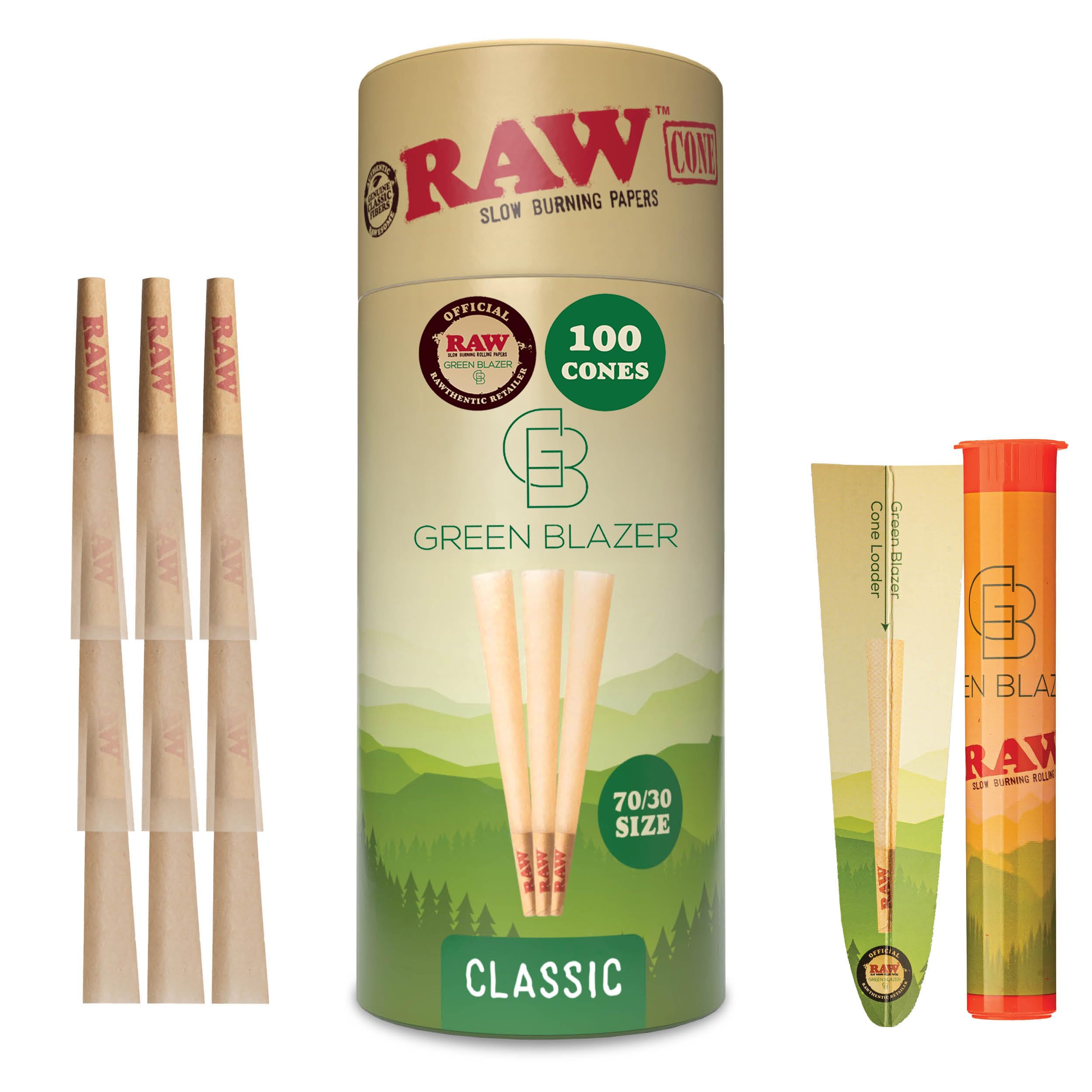 Pre Rolled Cones - Single Size Dogwalker 70/30 (70mm) - 100 Pack - Mini RAW Cones with Tips for Smoking - Slow-Burning Classic Rolling Paper