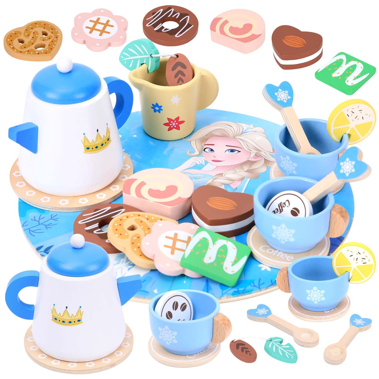 Service à thé en bois pour enfants, coffret de jeu de 14 pièces Service à thé en bois pour enfants, coffret de jeu de 14 pièces