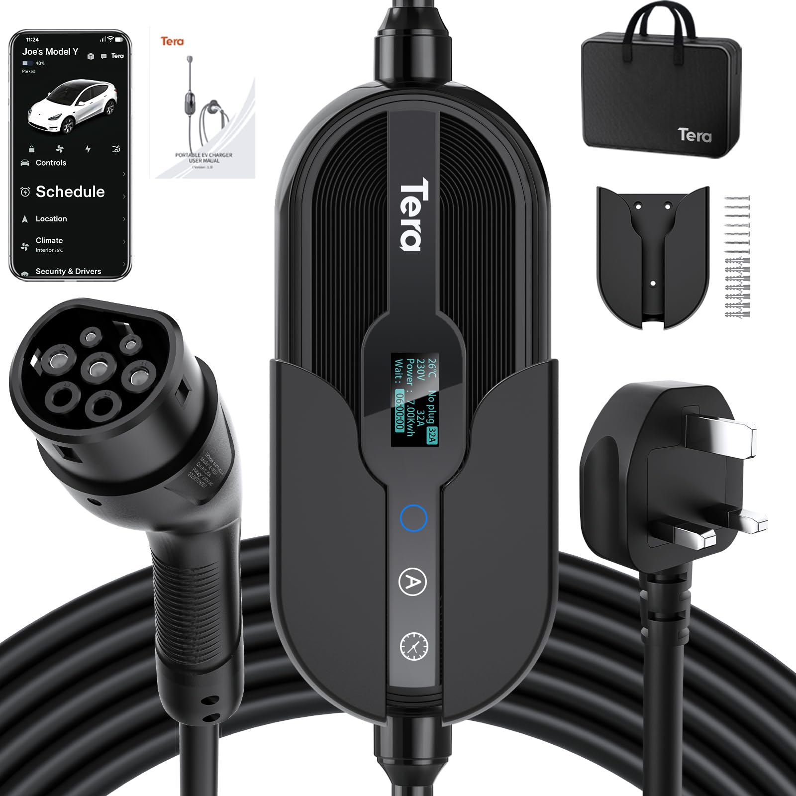 Amazon.com: Tera Electric Car Charger 32A 16A 240V 110V 25 FT  