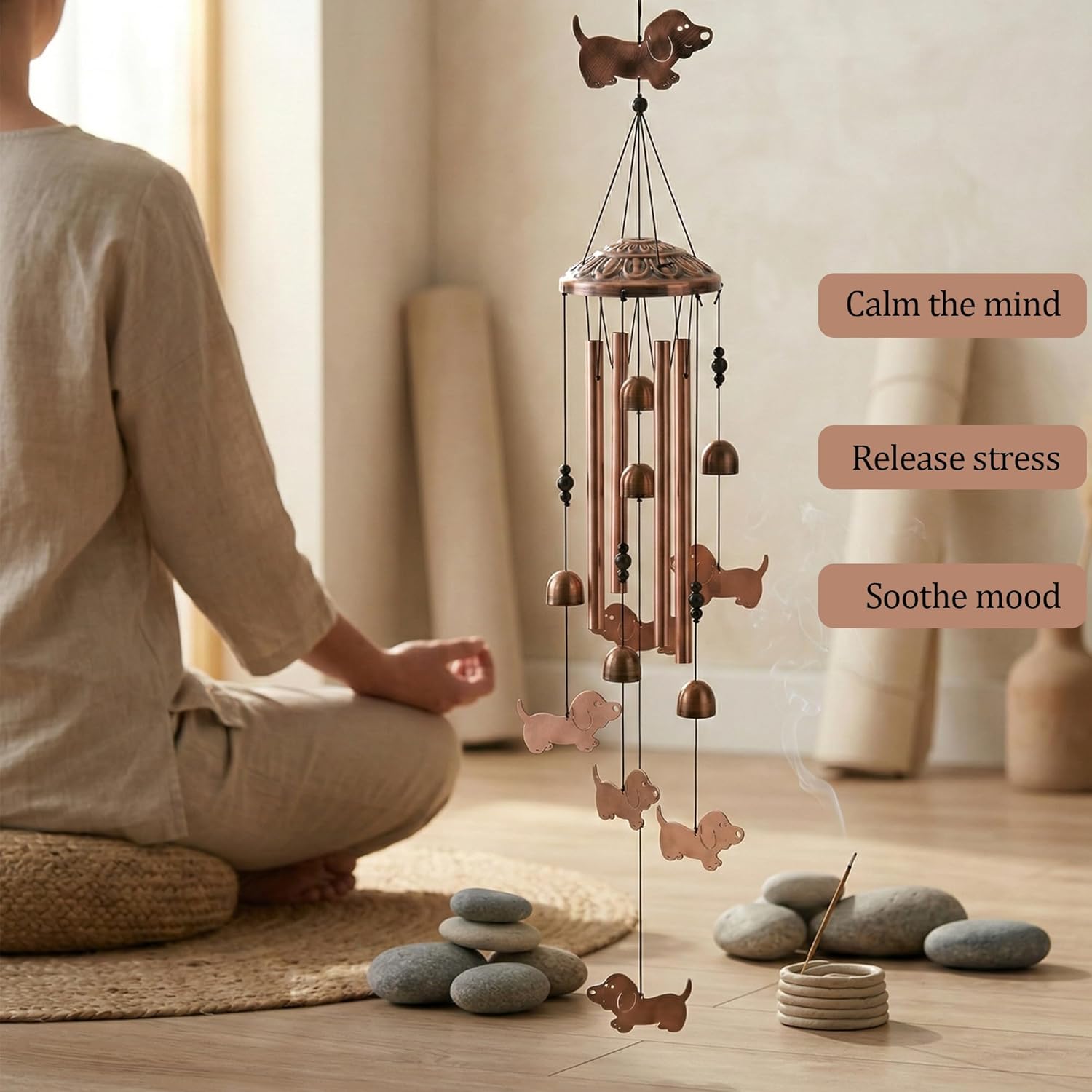 Dachshund Wind Chimes for Outside Wiener Dog Wind Chimes, Memorial Birthday Dachshund Gifts for Women Men, Metal Sausage Dog Wind Chimes for Patio Garden Outdoor Decor