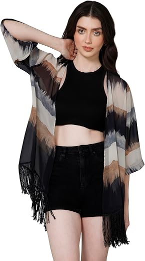 PURYS Colorblocked Shrug for Women | Lightweight Georgette Kimono| Versatile Casual Shrug for Layering and Summer Fashion