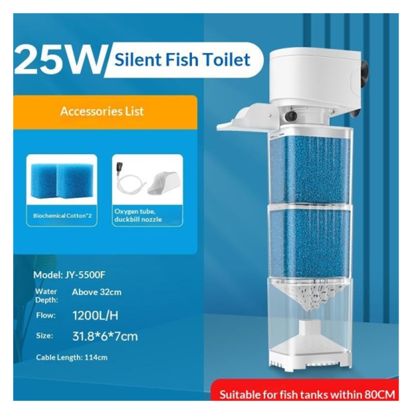Filtro interno de acuario potente función de filtro interno 3 en 1, aireador de bomba silencioso, colector de residuos para entornos acuáticos | 25 W