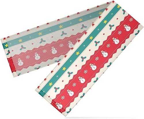 Miniatura 2 de Green Red Beige Christmas Stripe Table Runner Fall Kitchen Decor for Kitchen Decorations Christmas Table Runner 108 Inches Long