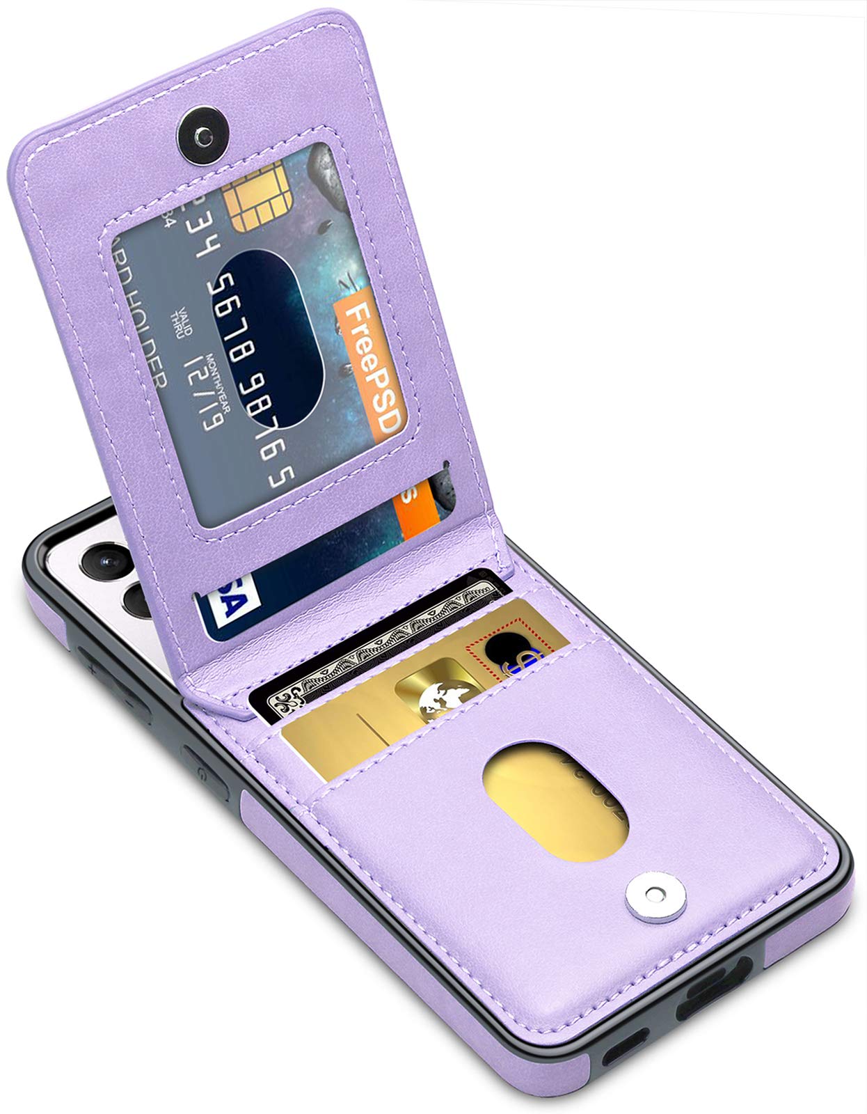 LakiBeibiCompatible with Samsung Galaxy S21 Case, Dual Layer Lightweight Premium Leather Wallet Case with Card Holders Flip Case Protective Cover for Samsung Galaxy S21 5G 6.2 Inches(2021),Purple
