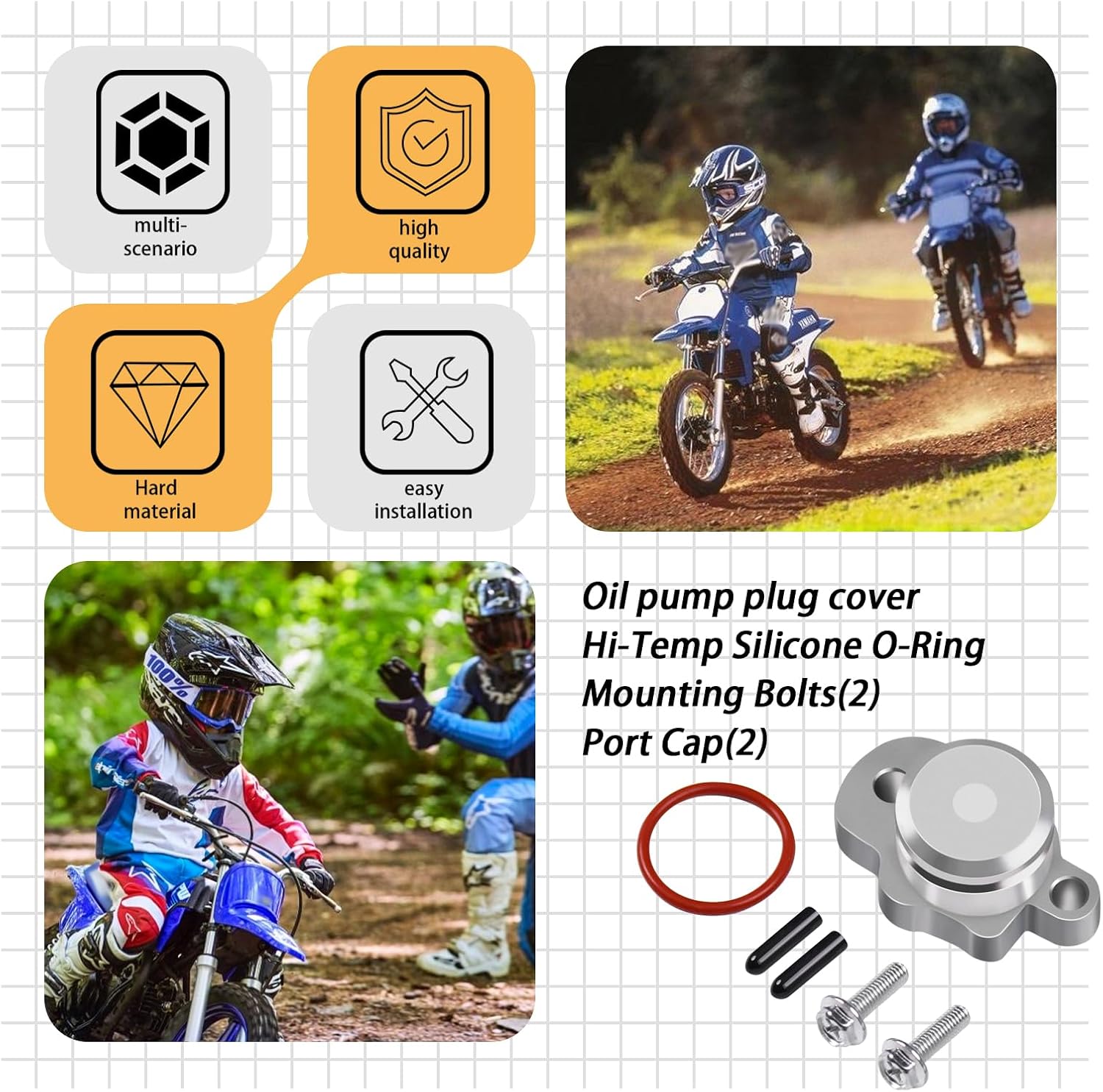 Oil pump plug cover Compatible With 1983-2006 Yamaha PW80 Y-Zinger -with plug cover,O-Ring,2Pcs Mounting Bolts,Port Cap
