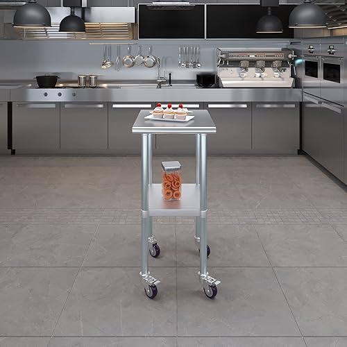 Vista 172 de AmGood Mesa de acero inoxidable de 24 pulgadas de largo x 18 pulgadas de profundidad con ruedas
