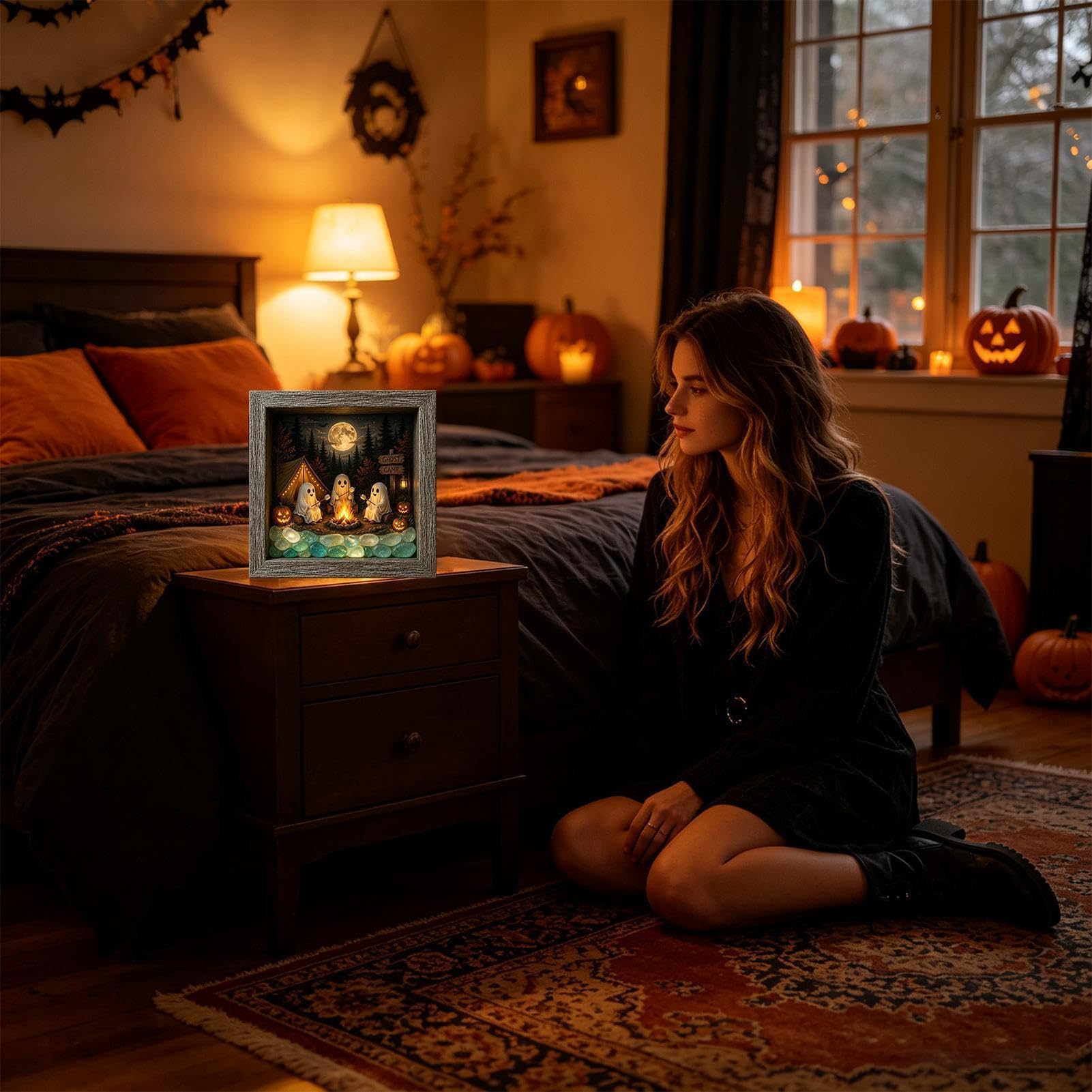 Podświetlany Zestaw Pudełka Na Zdjęcia Halloween 3D Drewniana Vintage