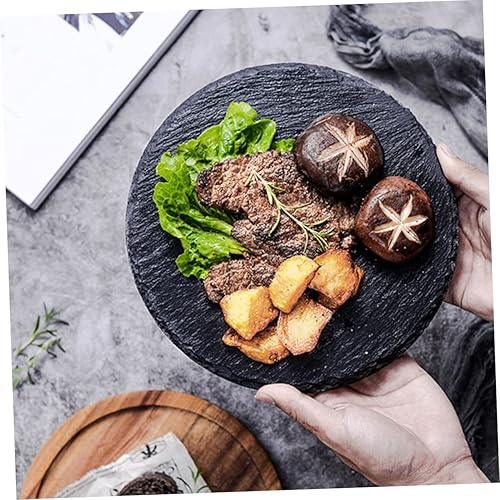 Miniatura 2 de FUOYLOO 1 plato de madera de roca para magdalenas, bandeja para hornear, bandeja redonda para pizza, placa de carne de pizarra, bandeja de placa de