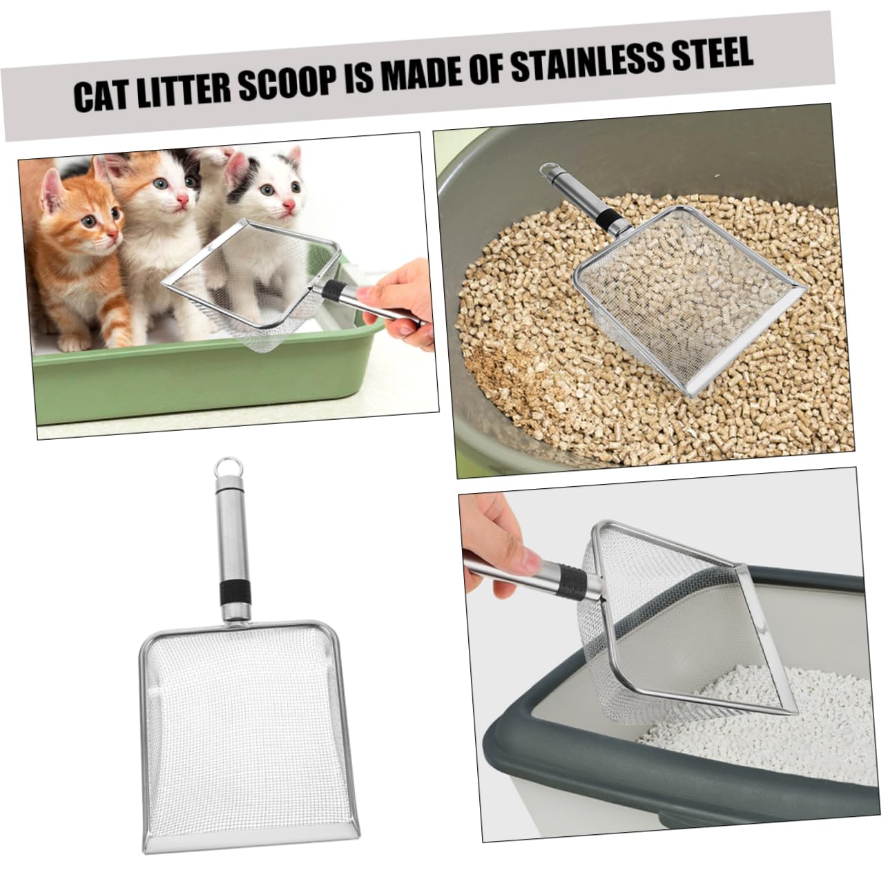 BESPORTBLE 4piezas Pala De Arena para Gatos De Inoxidable Malla Fina para Limpiar Excrementos De Mascotas Diseño Ergonómico y Amplia Boca