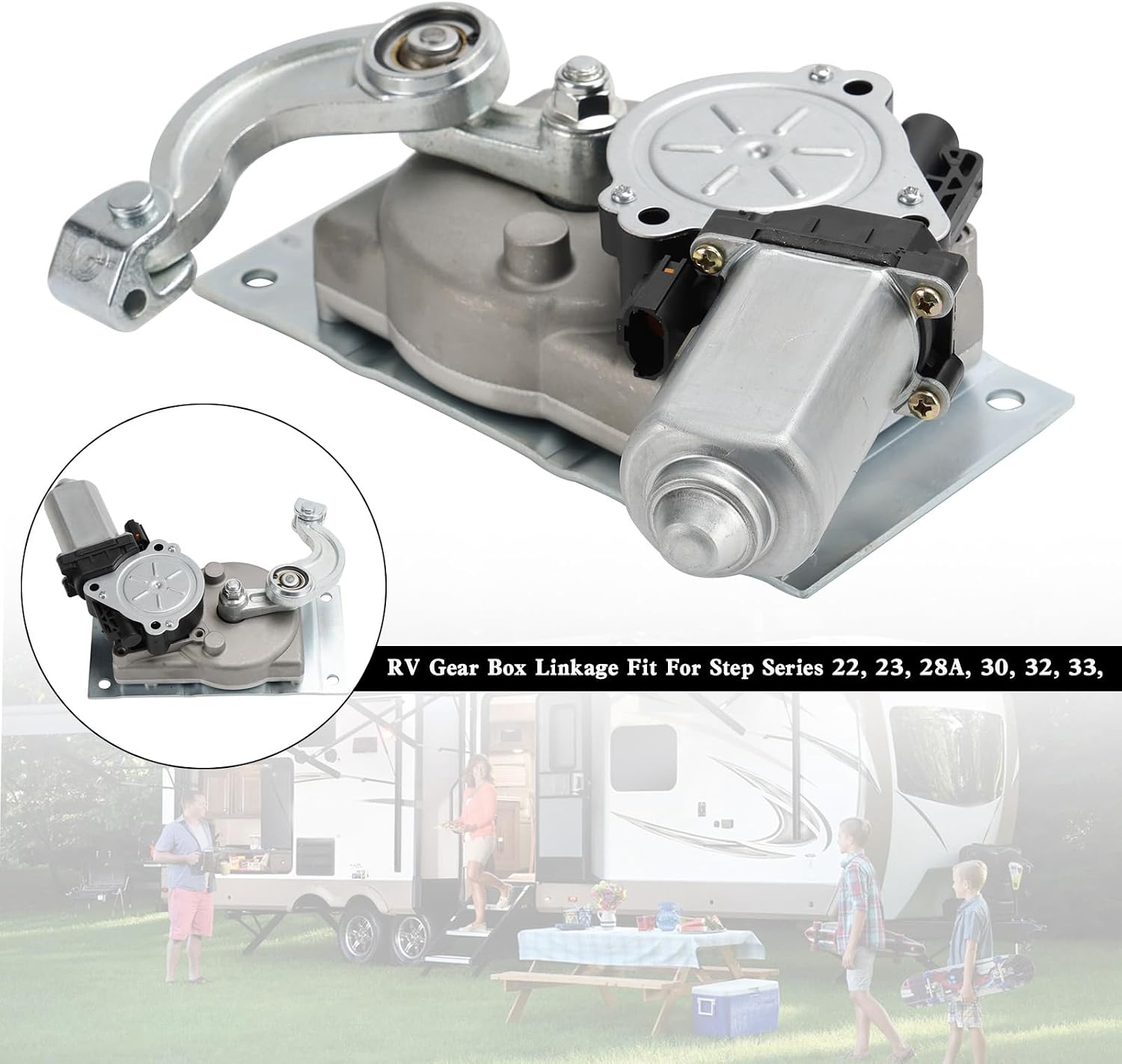 RV Gear Box Linkage with Motor and Screws Fit For 22/23/ 28A/ 30/32/ 33/34/ 35/36/ 38/40 Series Steps With Integrated Motor Gear Linkage (IMGL) Manufactured After 2006