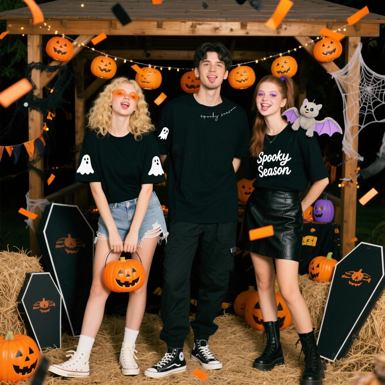 Halloween Shirts Spooky Season Shirt Women Cute Ghost V Neck Shirt Fall Holiday Matching Tops - Image 5