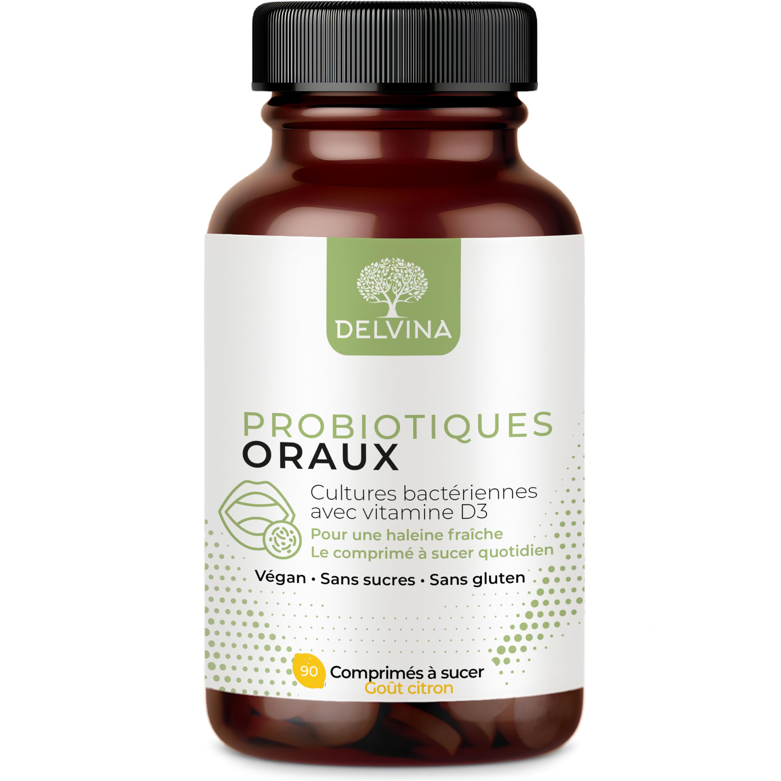 Lutter Contre la Mauvaise Haleine - 90 Pastilles végétaliens pour l'Hygiène Bucco-dentaire sans Bain de Bouche - Haleine Fraîche - Cultures Bactériennes avec Vitamine D3, Citron, pour 90 jours