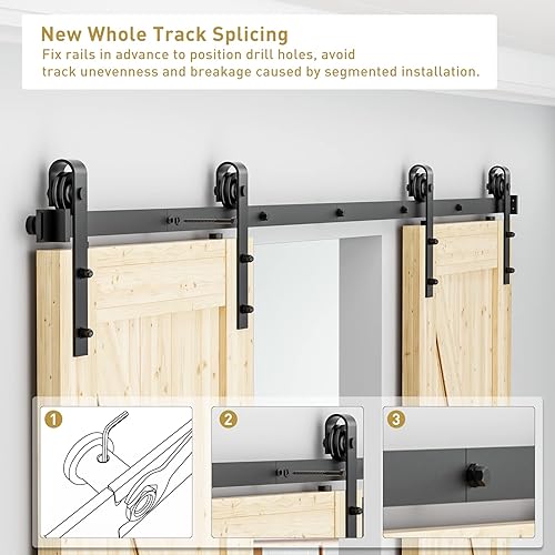 Miniatura 5 de Signstek Kit de riel de herrajes para puerta corredera doble de granero de 10 pies, uso de losa de madera, para garaje, cocina, dormitorio, ajuste