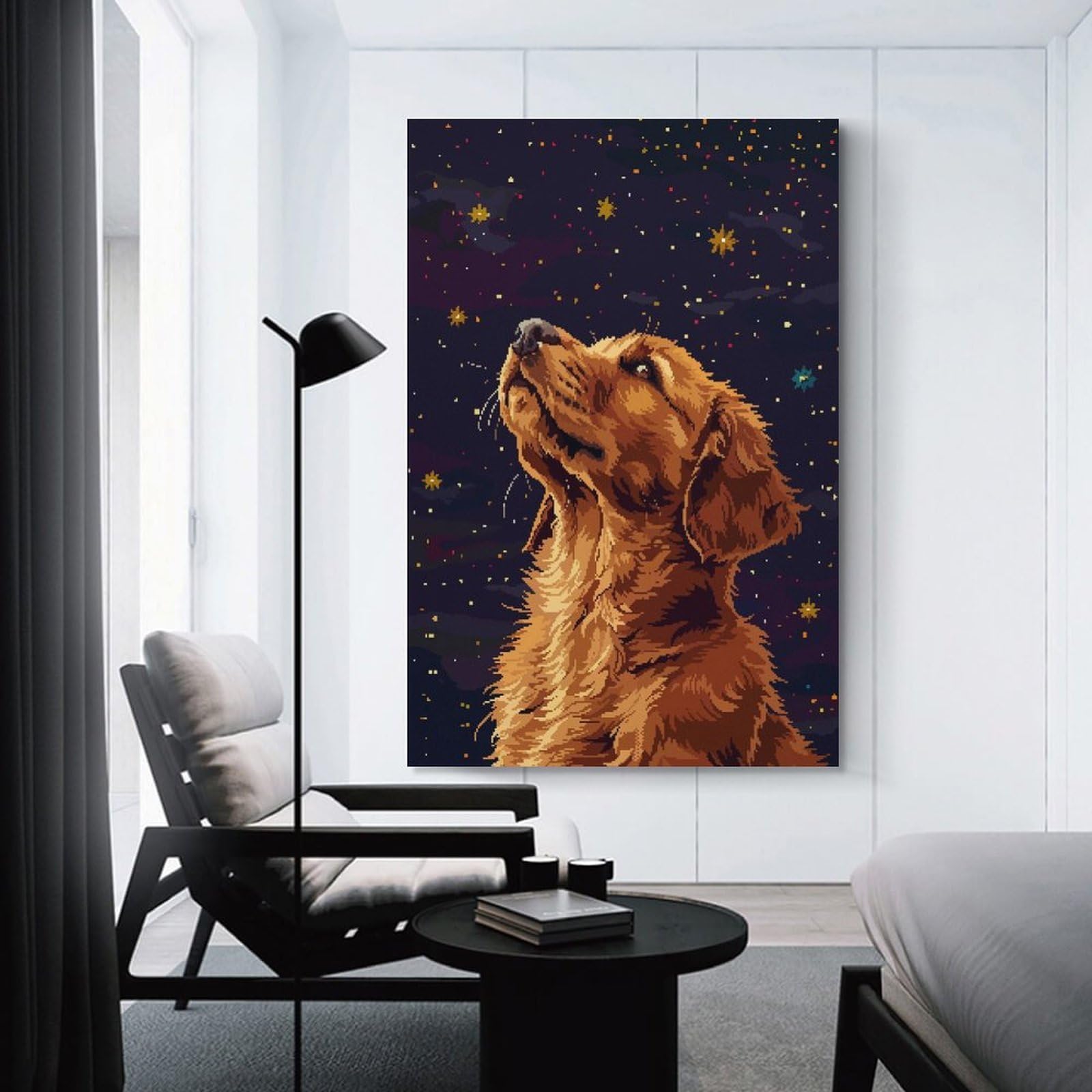 Junmoney Unframe-Golden Retriever Pixel Art Golden Retriever Pixel Art Canvas Art Print 16X24inch(40X60cm), For Calm Bedrooms, Home Corners Or Flats, An Easy Wall Refresh For Bedrooms