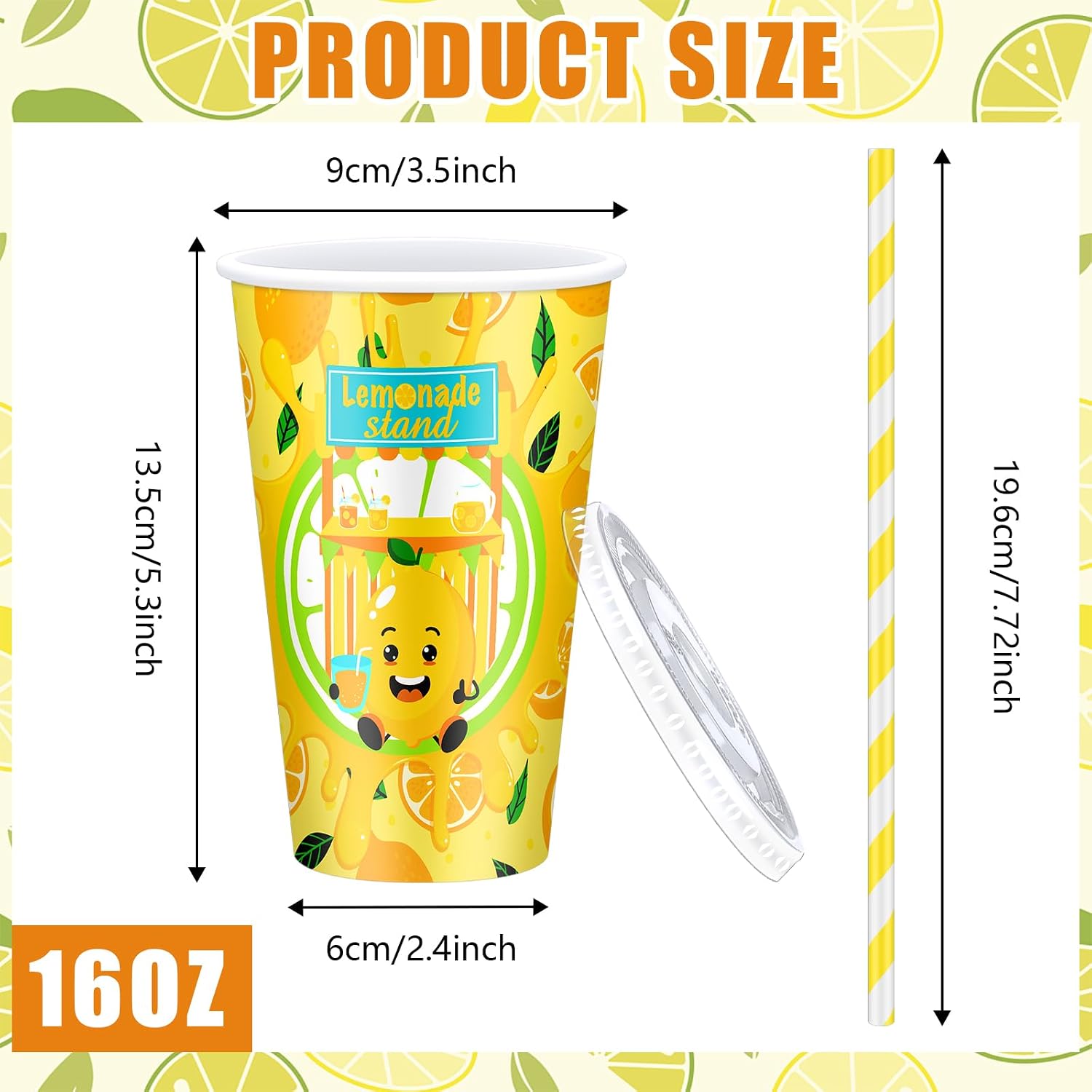 Tessco for you 150 Pcs/50 Sets Lemonade Cups with Lids and Straws, 16 oz image 2