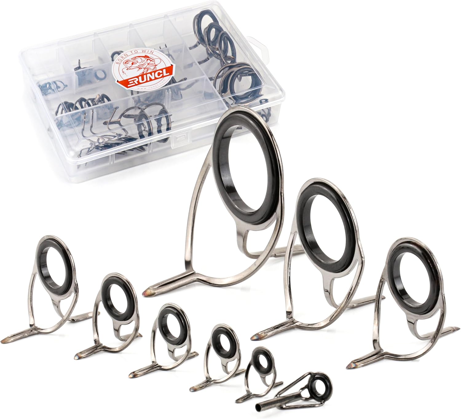 RUNCL Fishing Rod Guide Repair Kit – Double Foot, Single Foot, Top Guides & Ceramic Rings, Various Sizes for Rod Repair & DIY