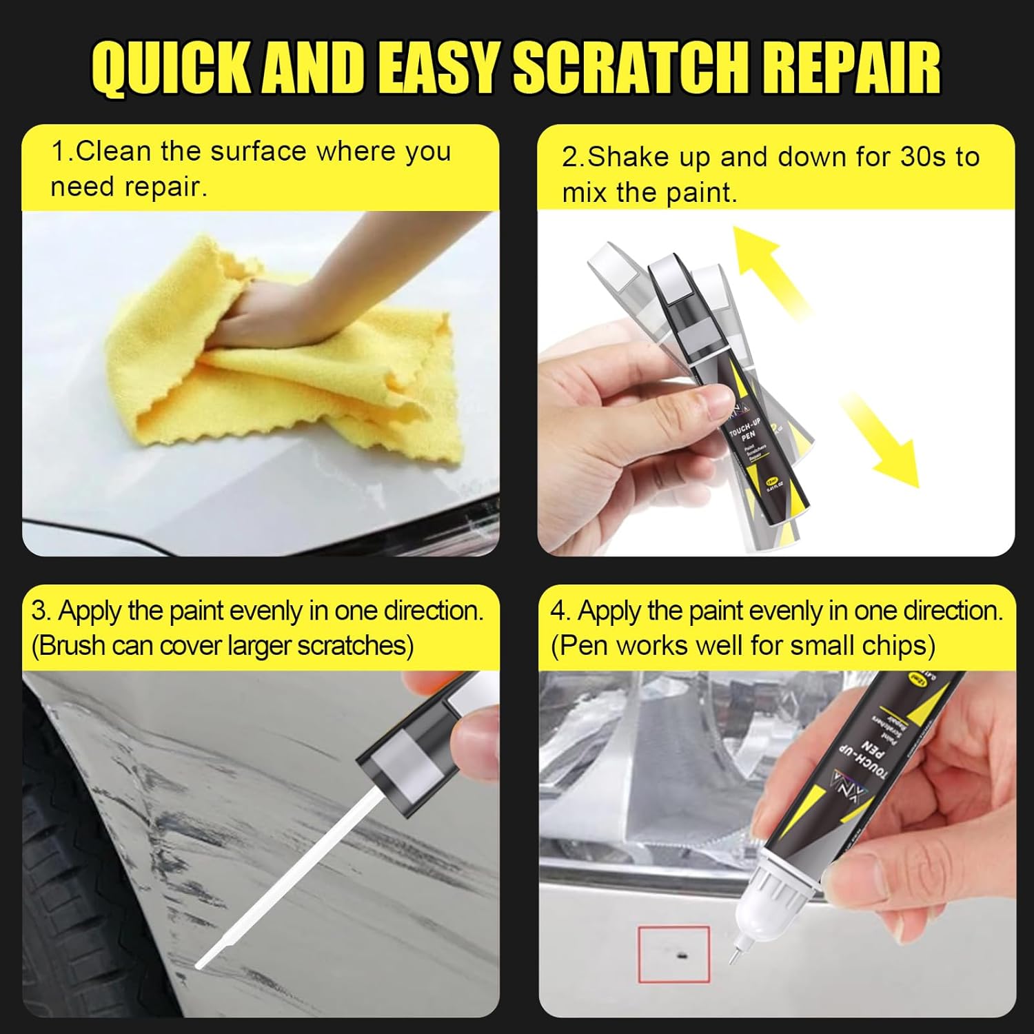 XNA Pepper White(850) for MINI Touch Up Paint, 2 in 1 Car Scratch Remover with Pen Tip and Brush, Exact Color-Matched for Car Paint Scratch Repair, Quick & Easy Fix Chips and Nicks