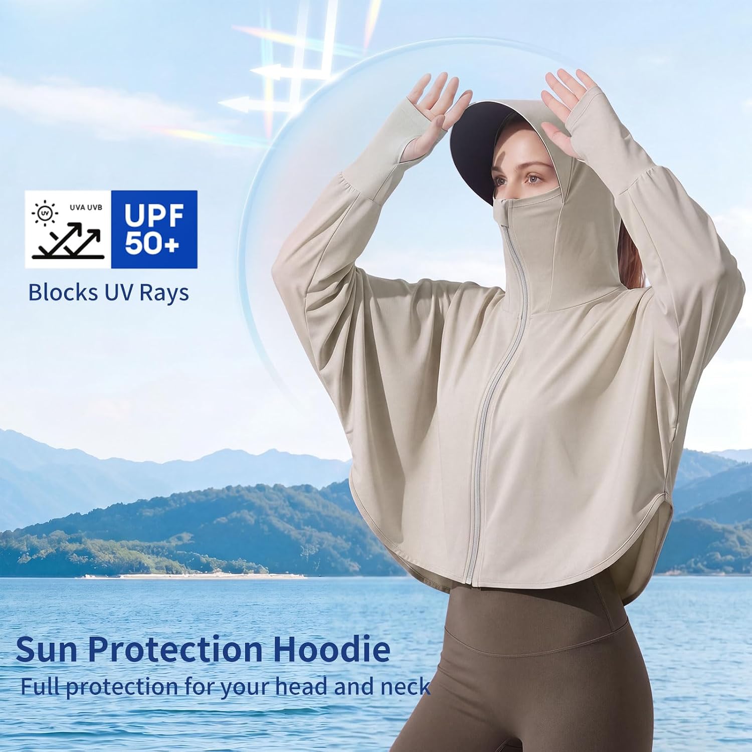 Women's UPF 50+ Loose Waist Sun Protection Jacket Fixed Brim