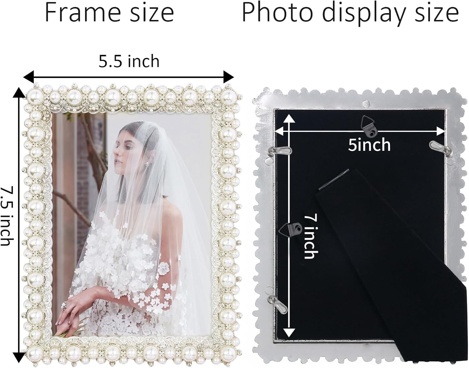 DIKAR 5x7 picture frame with Pearls for Wedding Gifts, Wedding Picture Frame for Tabletop&Wall Mounting Display