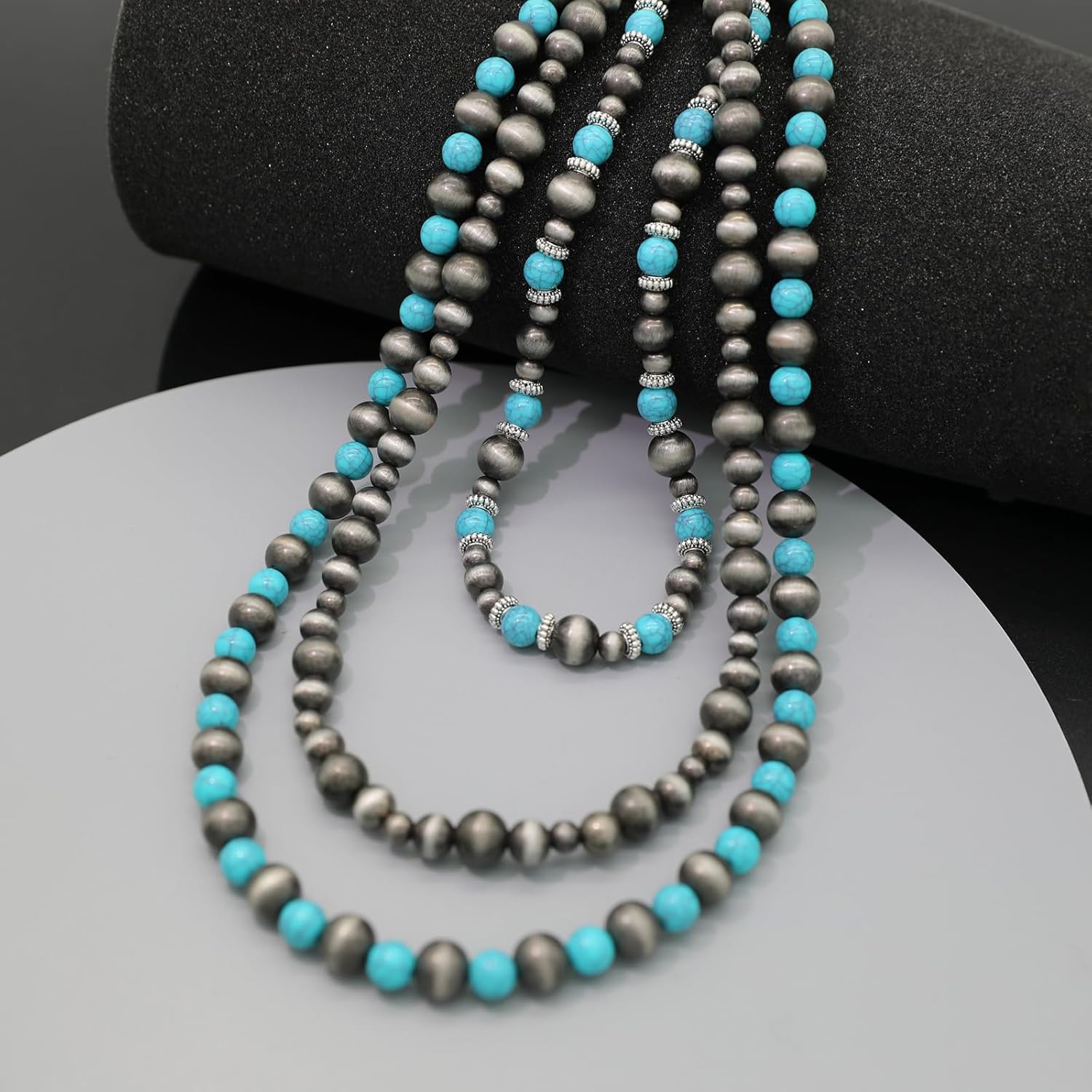 Western Navajo Pearl Necklace for Women Multi Layer Pearls Turquoise Beaded Boho Chic Statement Necklaces Southwestern Navajo jewelry - Image 3