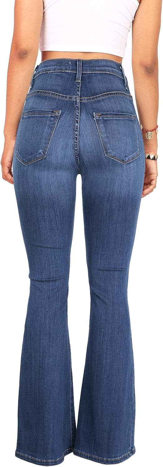 Vibrant Women’s Flare Denim Jeans – High Waisted Button Up Bell Bottom Stretch Classic Flared Pants - Image 2