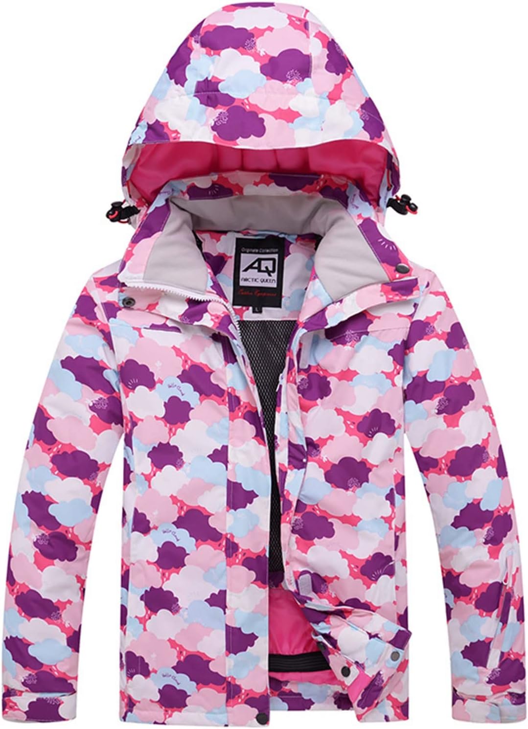 Winter Outdoor Girl Thermal Snow Suit, Girls Clouds Printing Ski Jacket + Pants Set, Insulated Windproof Waterproof