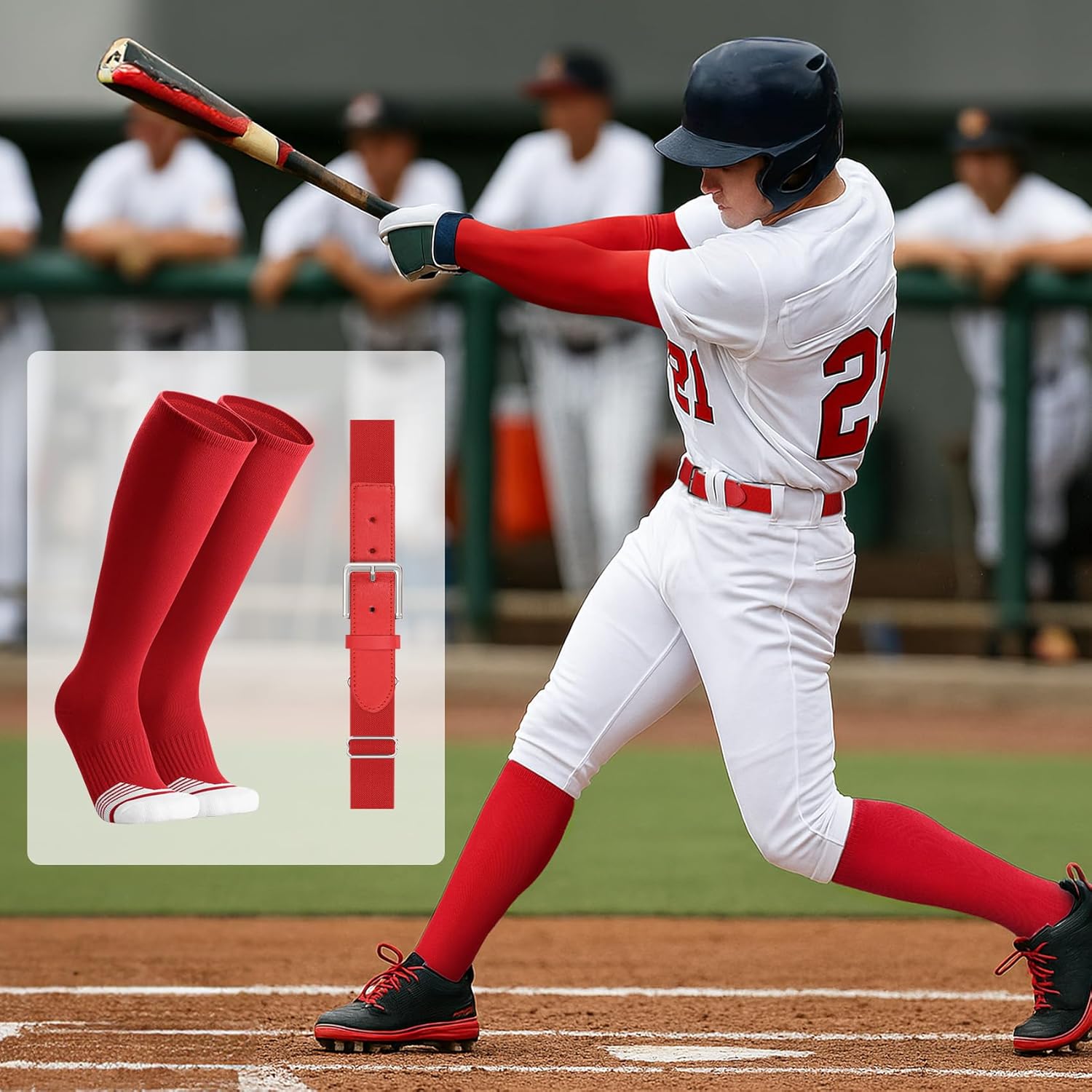 JASGOOD Baseball Socks and Belt Combo Set Softball Socks Adjustable Baseball Belt for Kids Youth Adult - Image 4