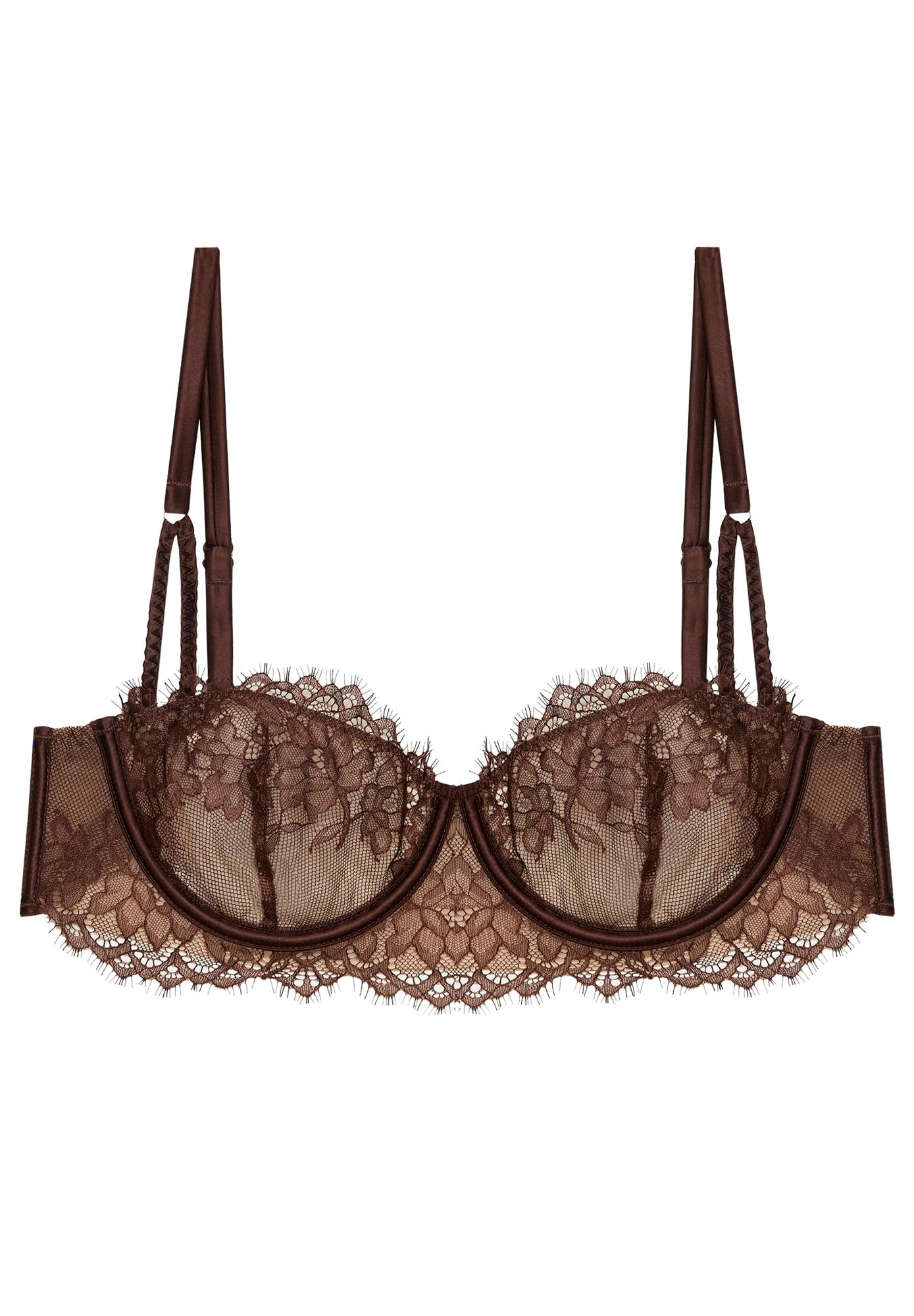YAMAMAY - Reggiseno Balconcino con Ferretto, Donna, Linea Couture, Colore caffè, Pizzo e Tulle