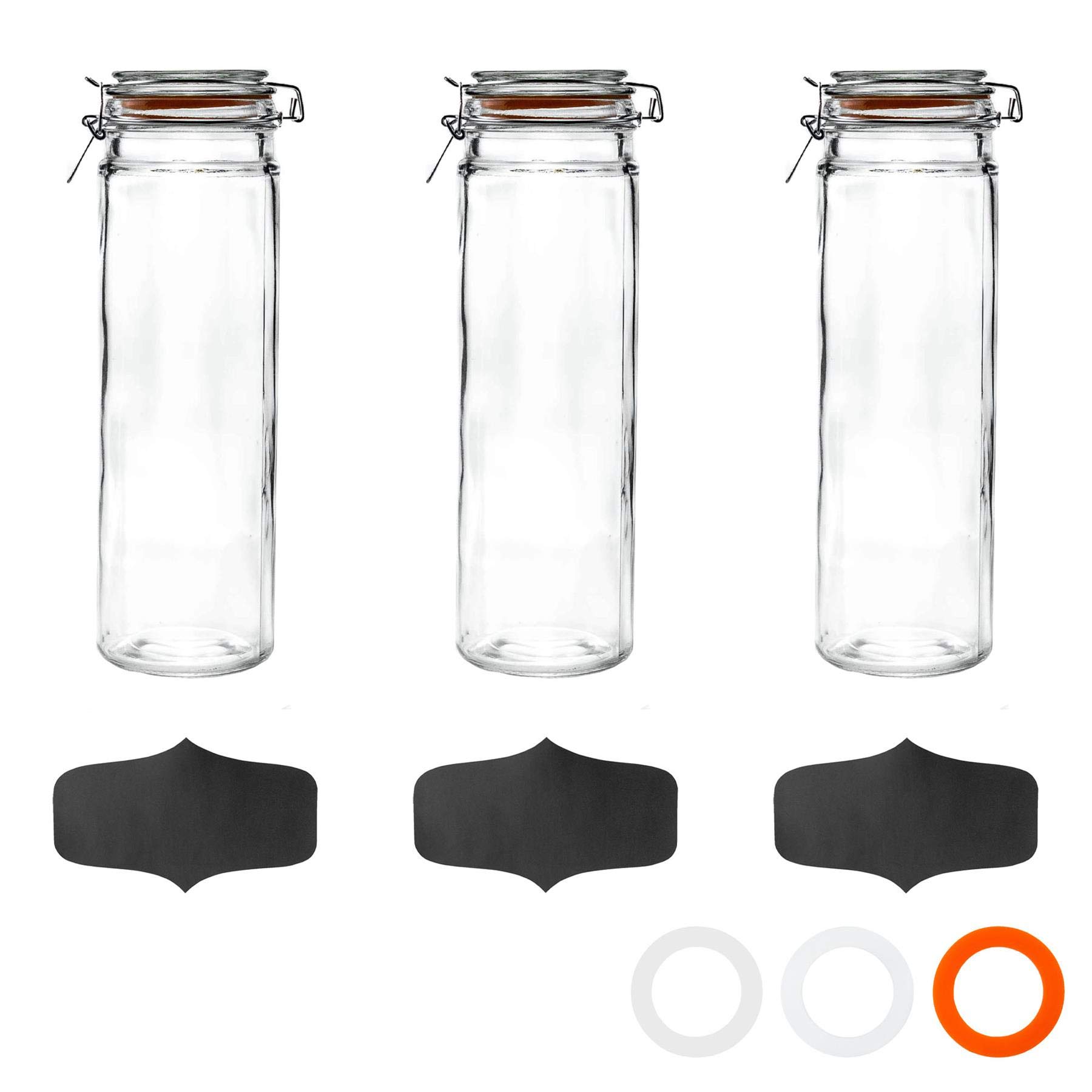 B&Q -  3X Glass Spaghetti Jar & Labels Set2L/70.3Oz4 Colour Seals Airtight Kitchen Storage Container Preserving Jar