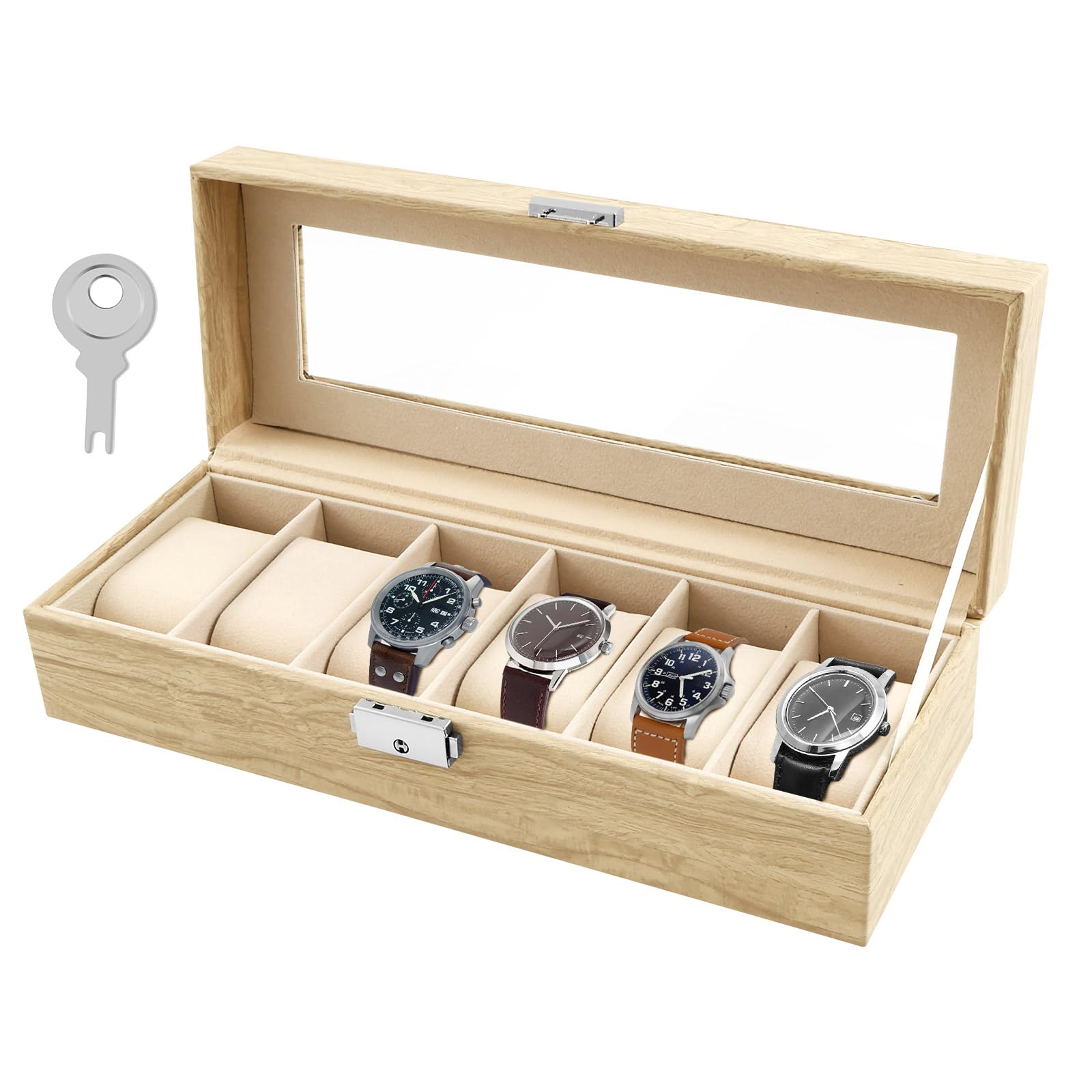 Tcwhniev Watch Travel Case, 6 Slot Watch Display Box Organizer, PU Watches Roll Travel Case for Home, Portable Carrying Box Organizer for Men and Women