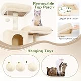Globlazer Tiragraffi Beige per Gatti XXL 195 cm Alto con 2 Grotte, 2 Trespoli Imbottiti, Grande Amaca 50*33CM, Cesto, Stabile Albero Tiragraffi per Gatti Adulti Riposare Giocare Interno (F76, Beige) - 5