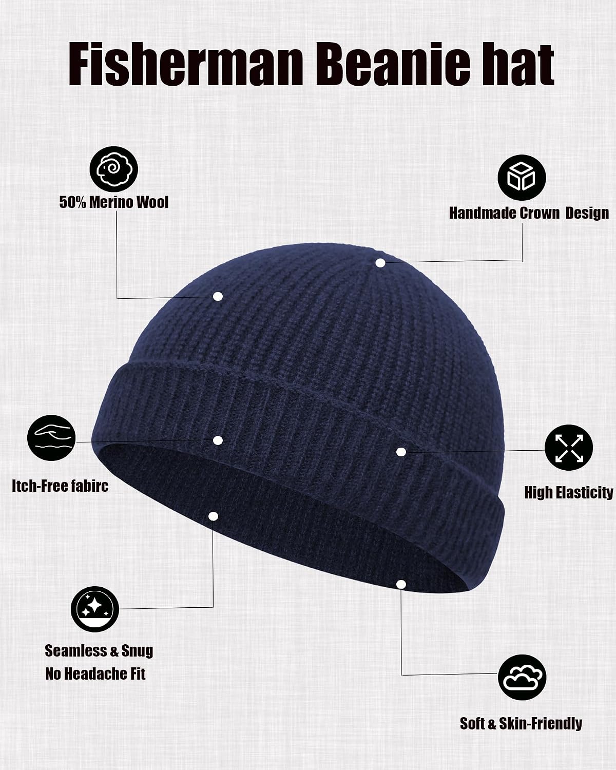 Thin Fisherman Beanie Hat for Men Women Fall Winter -Wool Knit Cuff Short Fashion Watch Cap,Trawler Slouchy Skull Cap