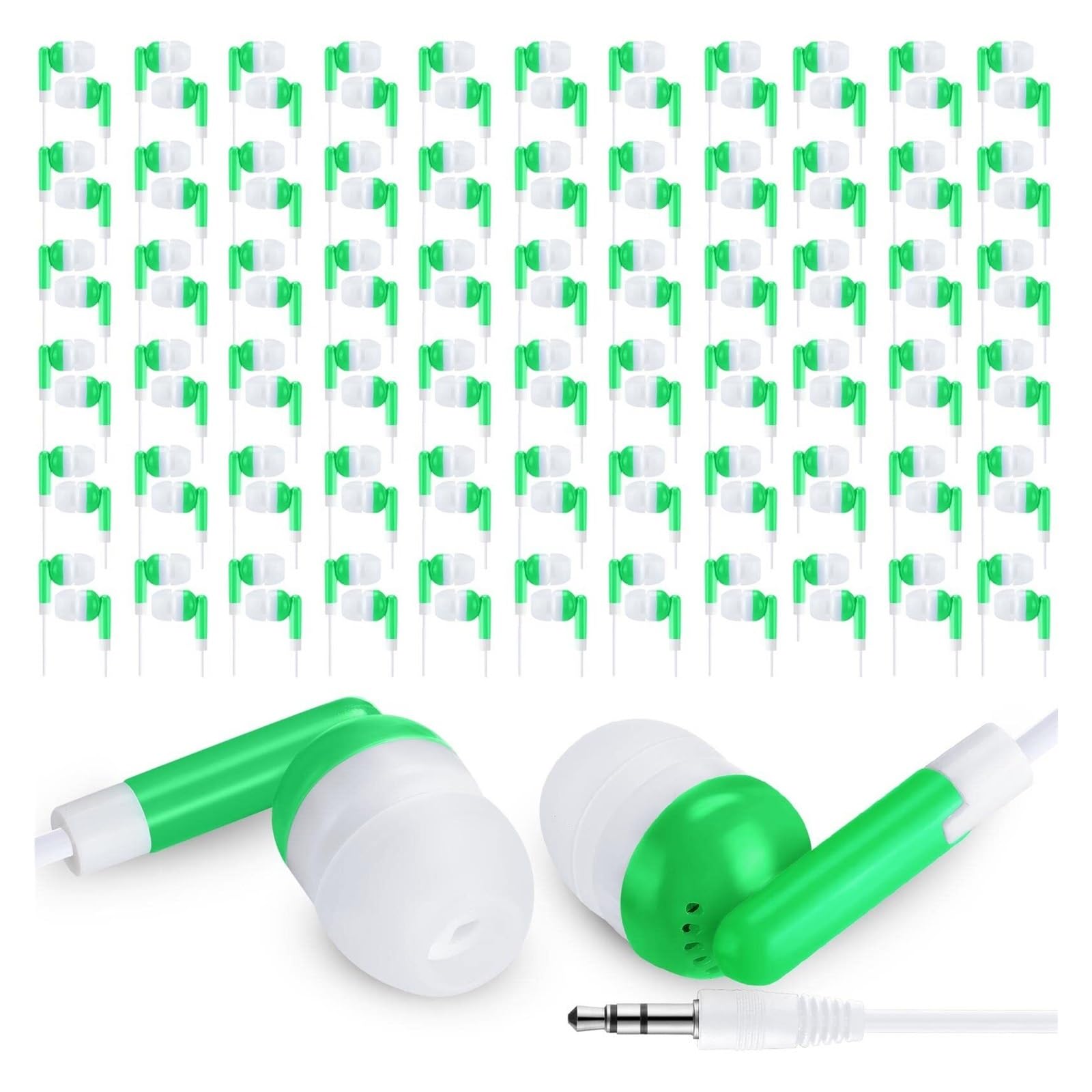 Yunsailing - Confezione da 100 auricolari, cuffie da 3,5 mm cablate confezionate singolarmente per studenti, adulti, scuole, ospedali, hotel, biblioteche, musei, lettori MP3