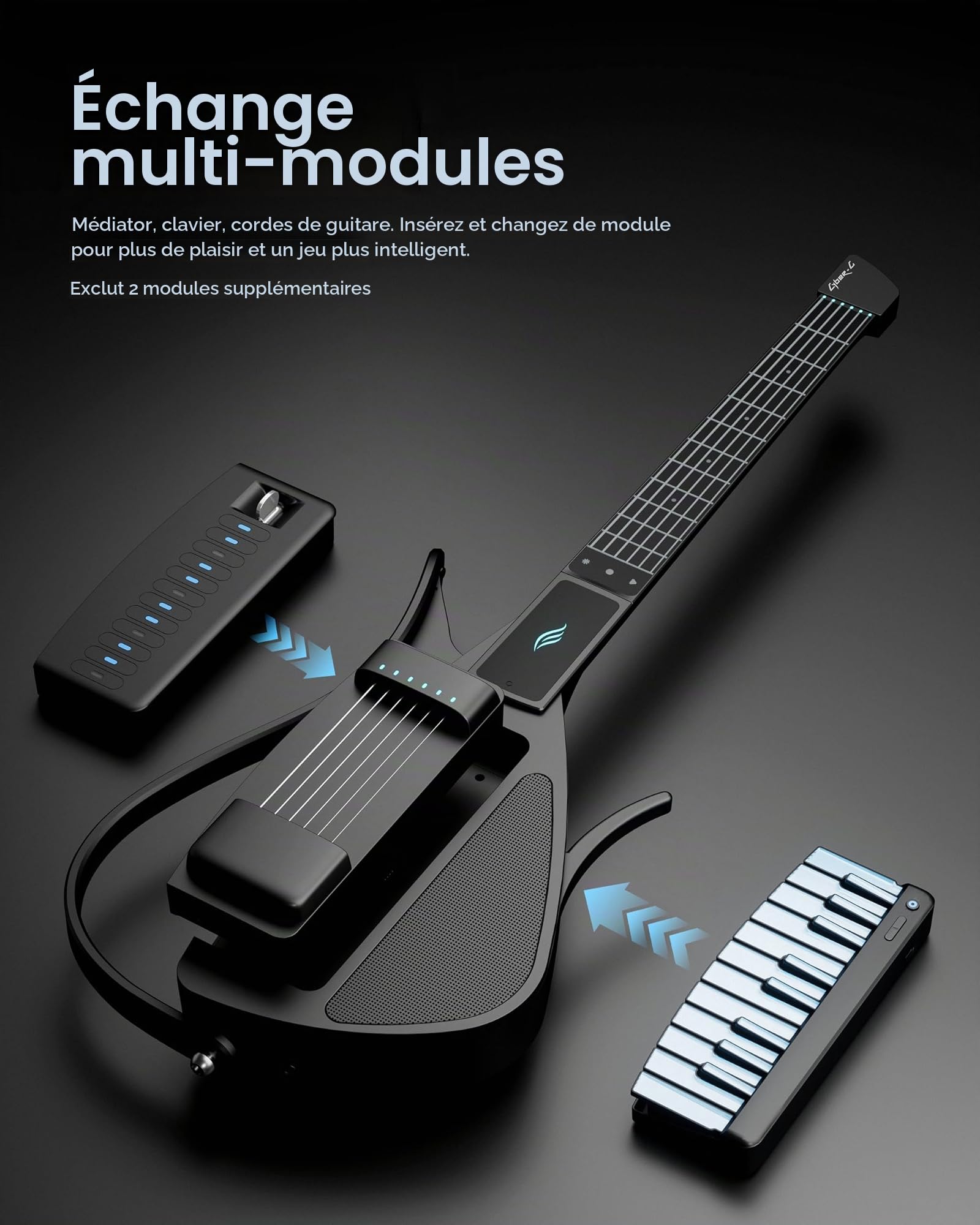 Enya CYBER-G Guitare Intelligente avec Cordes en Silicone et APP | 24 sons, haut-parleur intégré, système de batterie et accords interactifs via l'application, idéale pour débutants