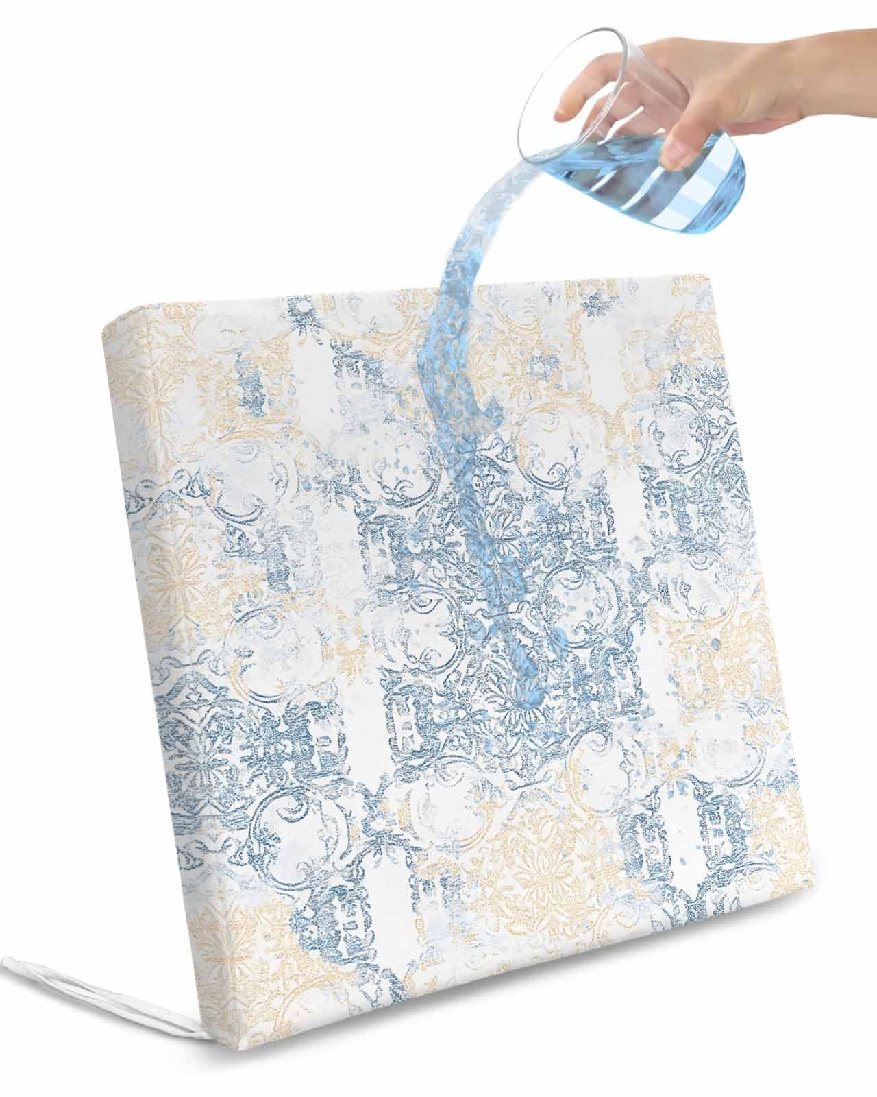 2 Pack Vintage Yellow Blue Waterproof Cushion Covers with Ties, Outdoor Patio Chaise Lounge Chair Seat Cushion Slip Covers Replacement(Only Cover) Abstract Art Floral 20