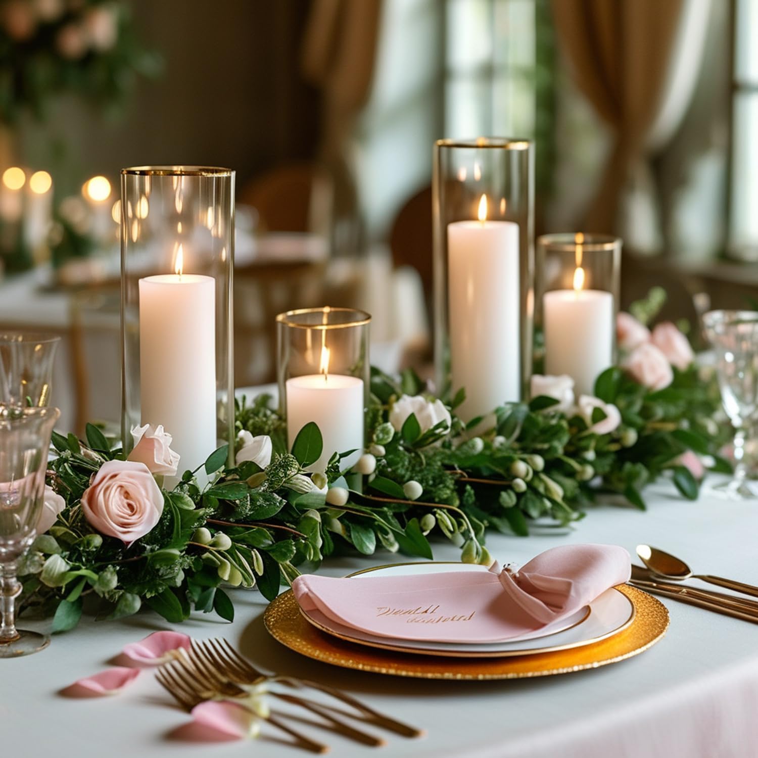 Mavelune 12-Pack White Pillar Candles with Glass Cylinder Vases - Elegant Tall Candle Holders for Weddings, Events, and Home Décor Centerpieces (12)