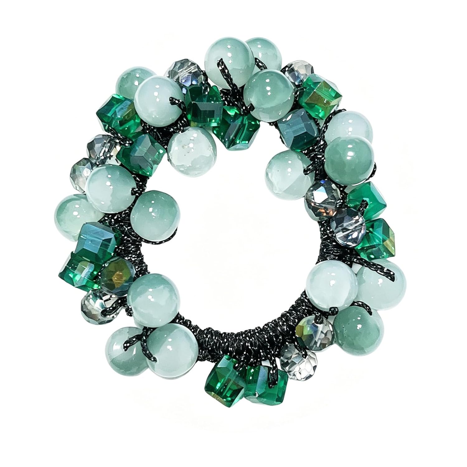 Crystal Hair Scrunchies for Women Boho Beaded Ponytail Holders Fashion Wrist Ropes Ties Bands Decorative Accessories for Thick Thin Hair (Green)
