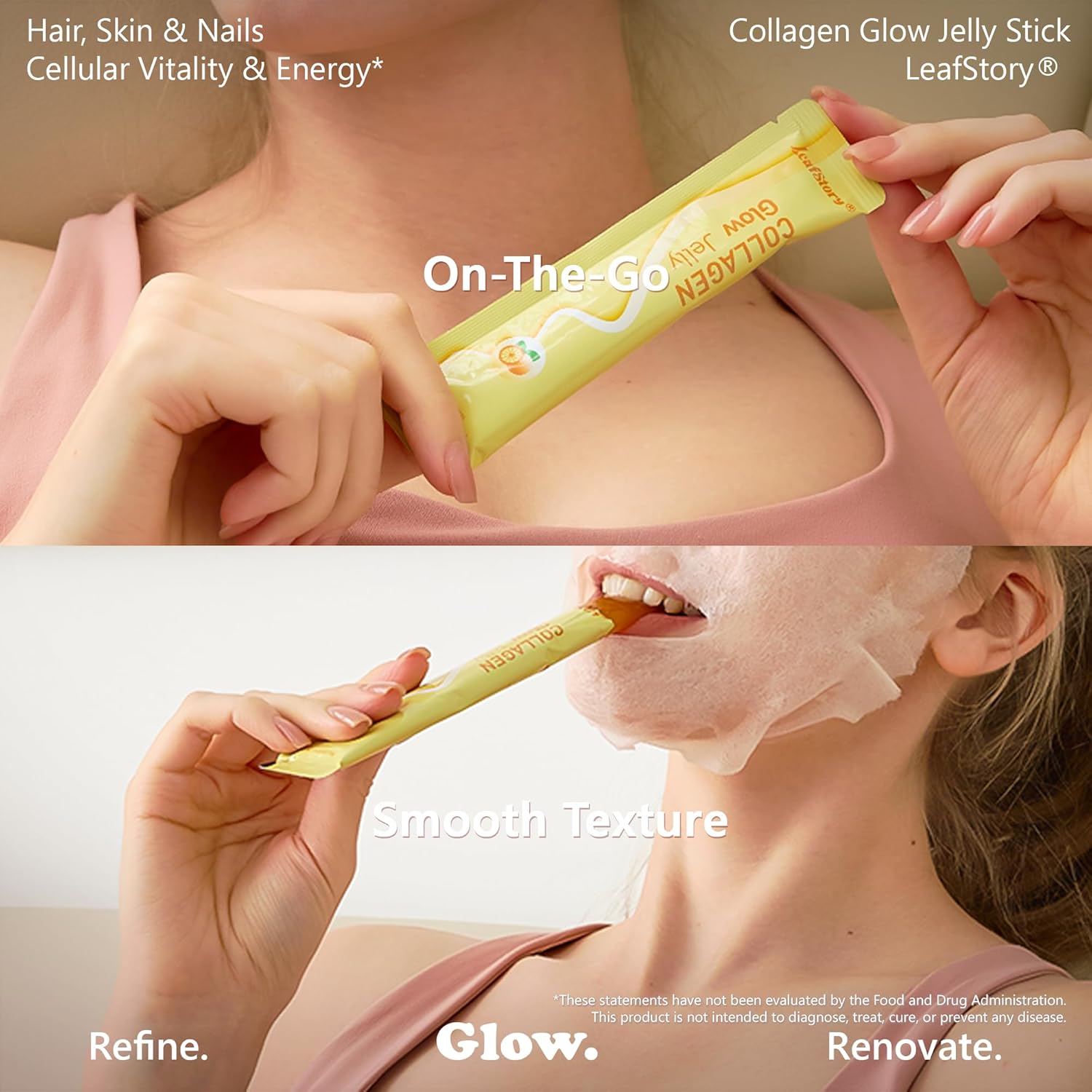 Collagen Glow Jelly 15+2 Sticks Support Skin, Hair & Nails Health, Balanced Energy Vitality Supplement
