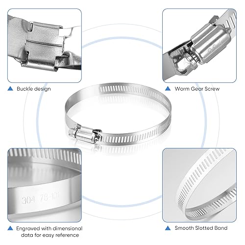 Miniatura 26 de TICONN - Juego de 60 abrazaderas de manguera, abrazaderas de manguera de tornillo sin fin de acero inoxidable 304 de 1/4 a 1-1/2 pulgadas