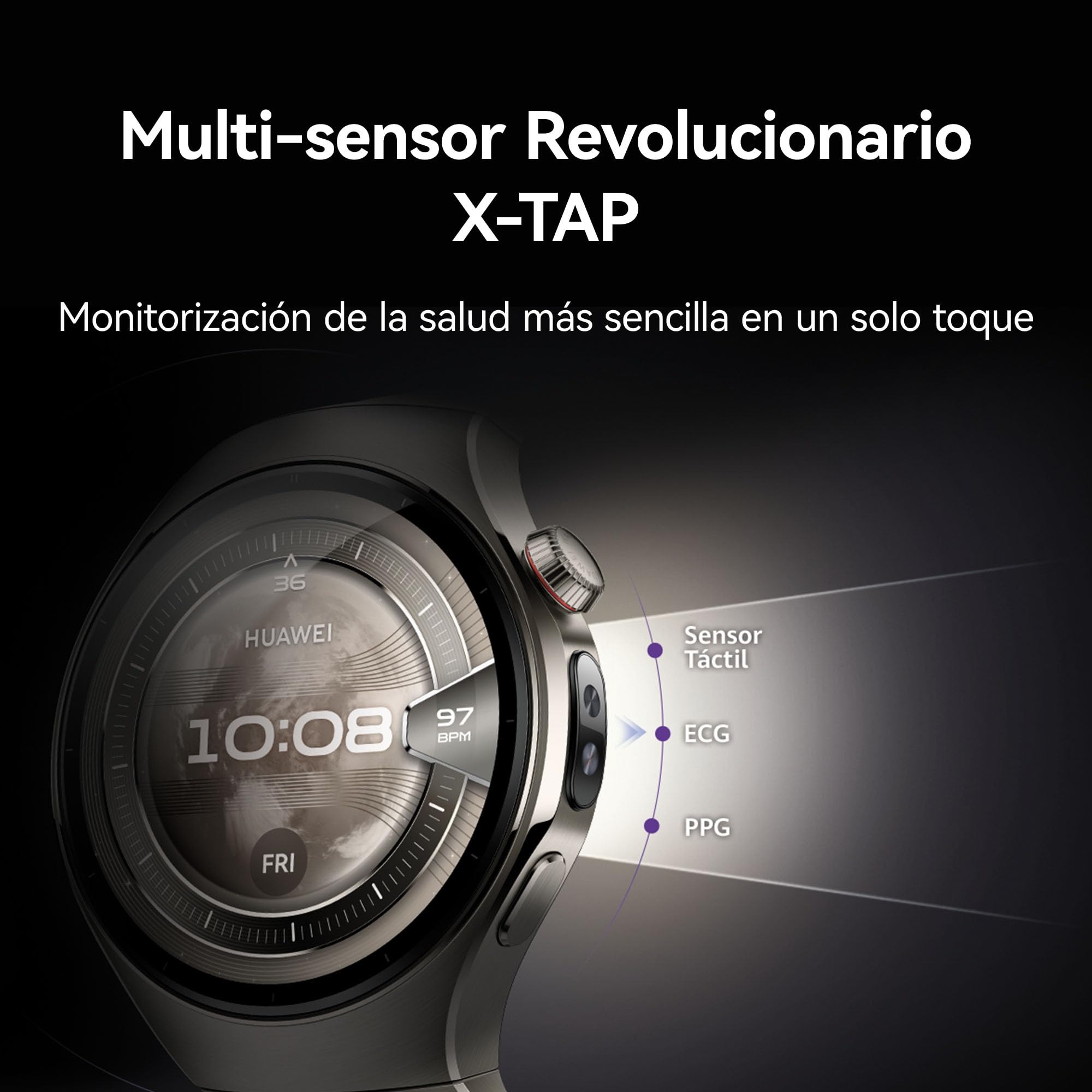 HUAWEI Watch 5, 46mm Smartwatches, Multi-Sensor Revolucionario X-Tap, SpO2 con la Yema del Dedo, Health Glance, ECG, HRV, eSIM, Android & iOS, Negro